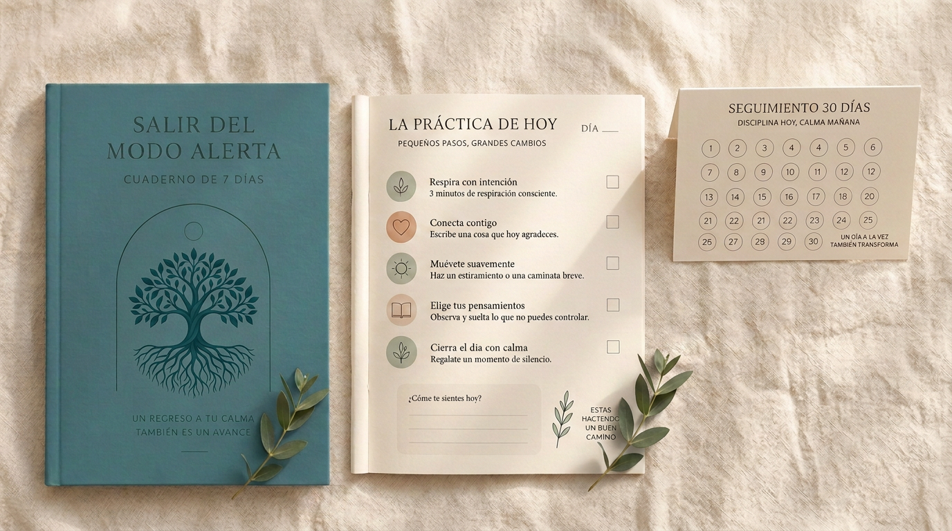 Cuaderno del curso, hoja de práctica diaria y seguimiento de 30 días